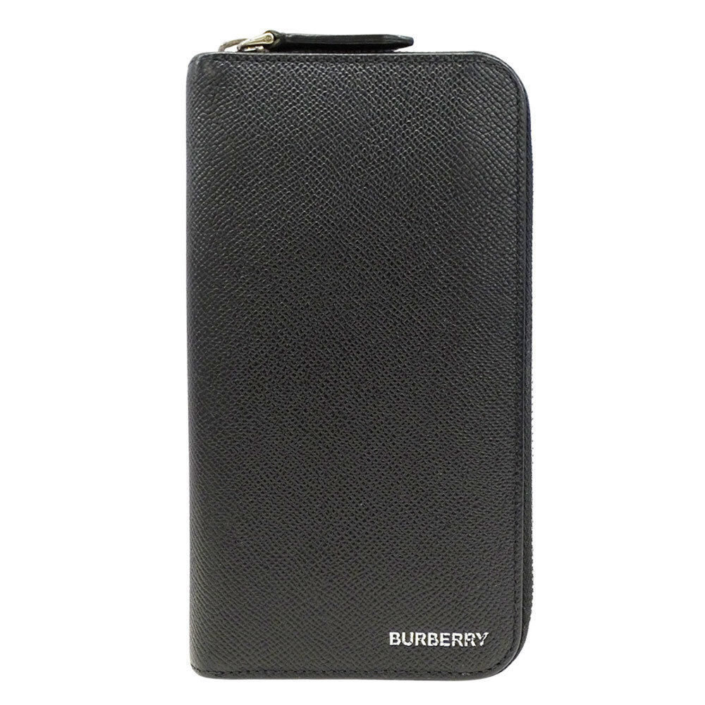 Burberry men's wallet, brand name, long leather, black, 8014650, round zipper.